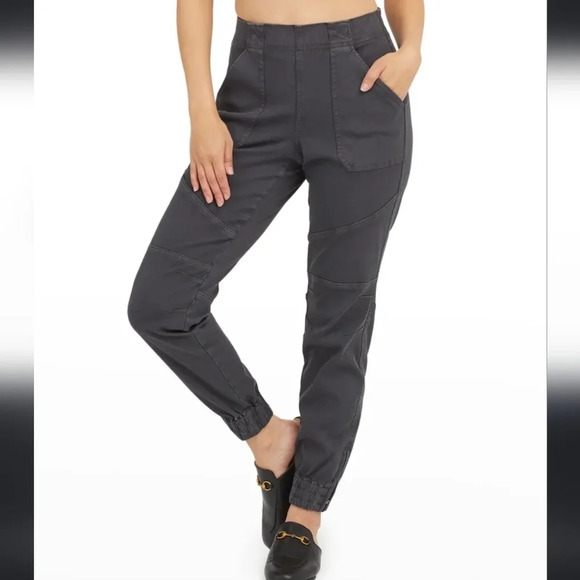 Spanx Stretch Twill slim fit jogger pull on washed black cargo pants size Xlarge - Picture 1 of 8